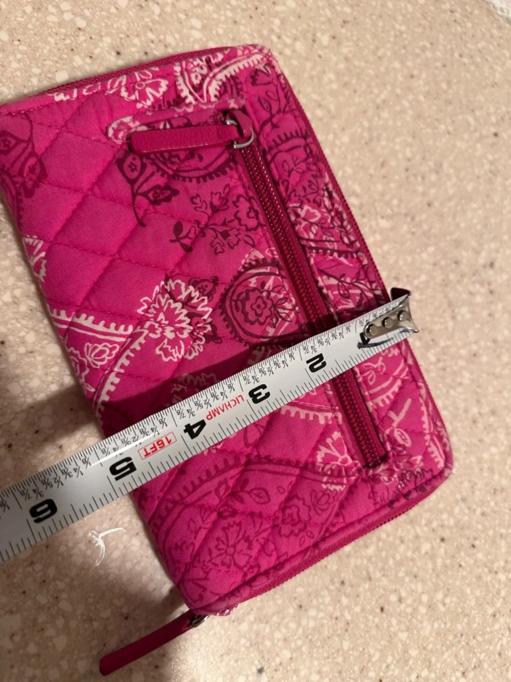 Vera Bradley Large Turnlock Wallet Stamped Hot Pink Paisley Quilted Cotton Zip - Picture 10 of 10